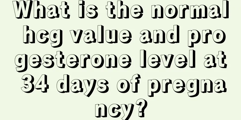 What is the normal hcg value and progesterone level at 34 days of pregnancy?