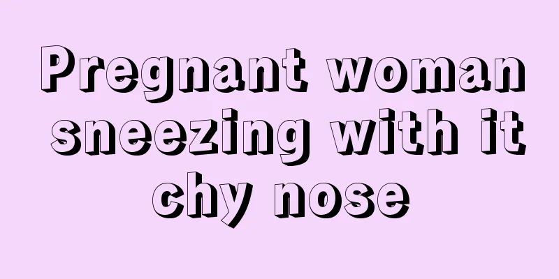 Pregnant woman sneezing with itchy nose