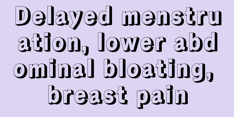 Delayed menstruation, lower abdominal bloating, breast pain