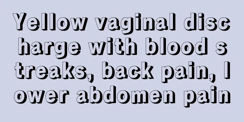 Yellow vaginal discharge with blood streaks, back pain, lower abdomen pain