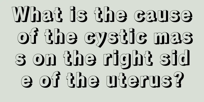 What is the cause of the cystic mass on the right side of the uterus?